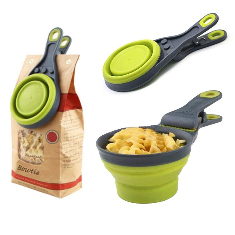 Acronde Collapsible Pet Scoop Silicone Measuring Cups Set Sealing Clip 3 in 1 Multi-Function Scoop Bowls Bag Clip for Dog Cat Food Water Set of 2 (1 Cup & 1/2 Cup Capacity) (Multicolor) - Image 2